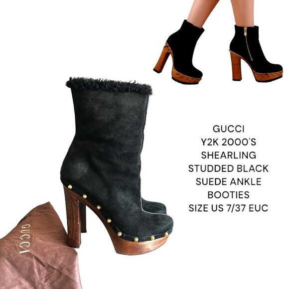 Y2K 2000'S AUTHENTIC GUCCI‎ PLATFORM BLACK SUEDE BOOTS SIZE 7/37 EUC - Picture 1 of 8